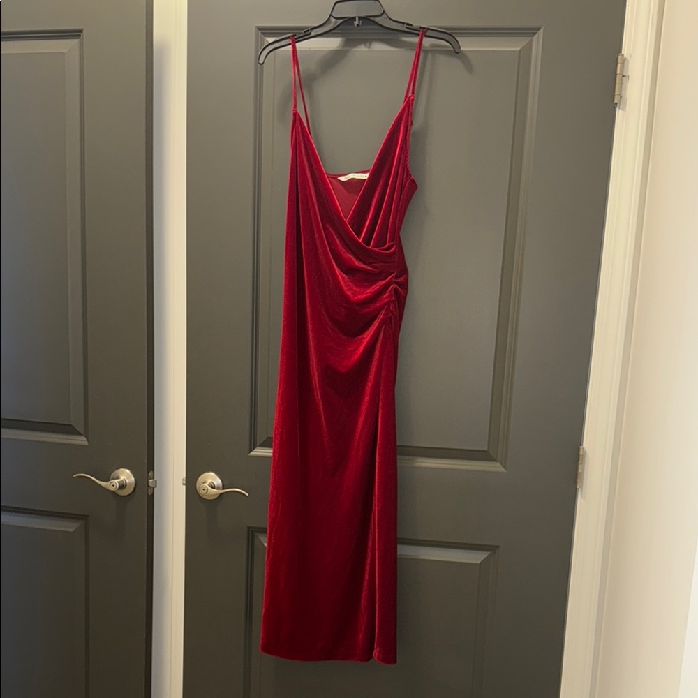 Zara Red Slip Dress Spaghetti Strap Backless